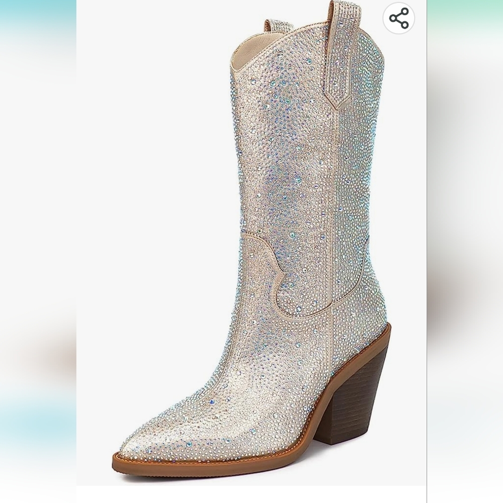 Silver Rhinestone Sparkly Cowgirl Cowboy Boots ISNOM